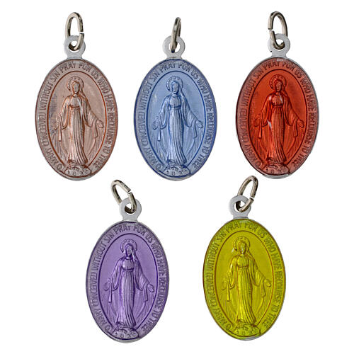 100x Medaglie Madonna Miracolosa inglese alluminio smalto colorato 2,2cm 3