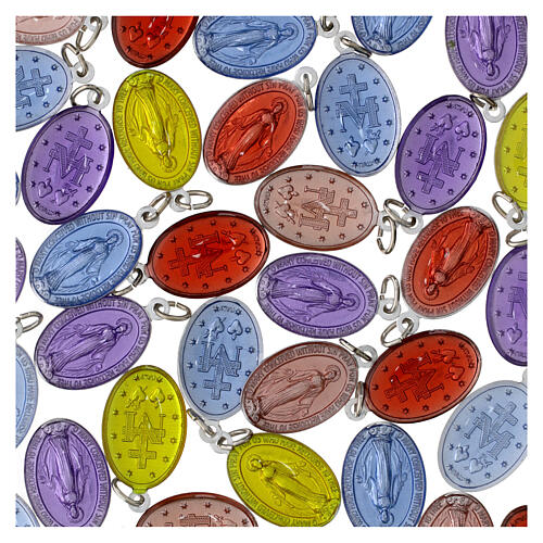 Medalhas Nossa Senhora das Graças inglês alumínio esmaltado colorido 2,2 cm pacote 50 peças 2