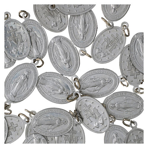 100x Medagliette Madonna Miracolosa spagnolo alluminio bianco 2,2cm 3