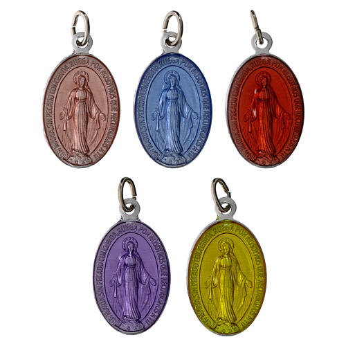 50x Medagliette Madonna miracolosa spagnolo alluminio smalto colorato 2,2cm 3