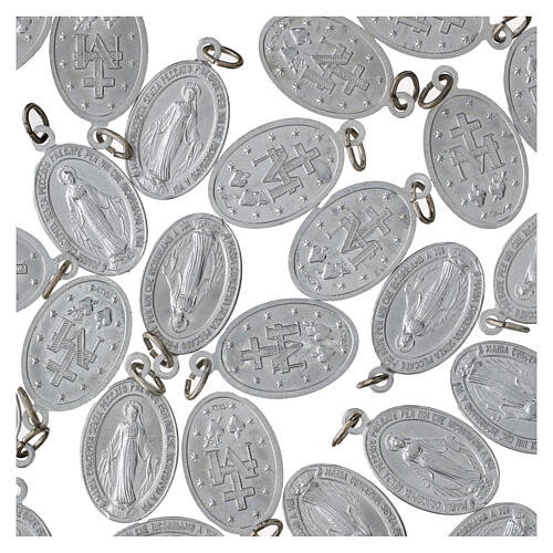 100 Medallas aluminio plateado Virgen Milagrosa italiano 2,2cm 3