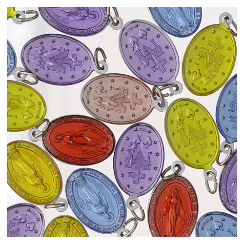 50x Medaglie Madonna Miracolosa italiano alluminio smalto colorato 2,2cm 2