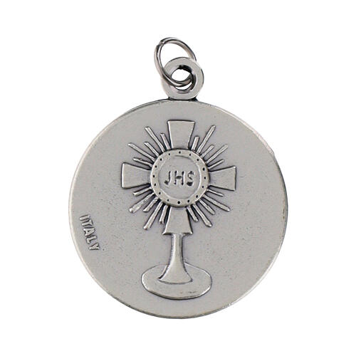 Medalla fondo esmaltado azul Santo Carlo Acutis 30 mm con oración 3