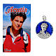 Médaille fond émaillé bleu Saint Carlo Acutis 30 mm avec prière s1