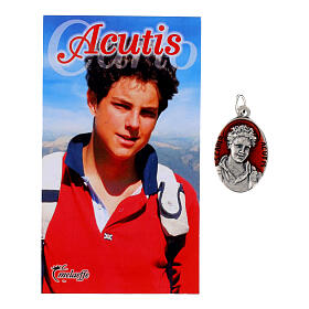Medalha oval 2,5x1,5 cm Carlo Acutis esmaltada de vermelho
