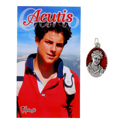 Medalha oval 2,5x1,5 cm Carlo Acutis esmaltada de vermelho 1