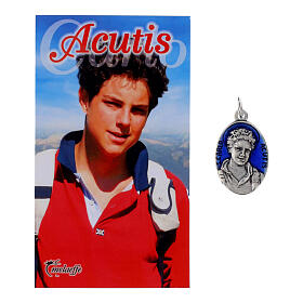Blue enamelled oval medal of Carlo Acutis, 1x0.6 in