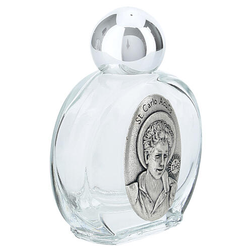 Botella agua bendita vidrio 10 ml medalla plateada Carlo Acutis 3