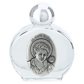 Bottiglietta acqua santa vetro 10 ml medaglia argentata Carlo Acutis 