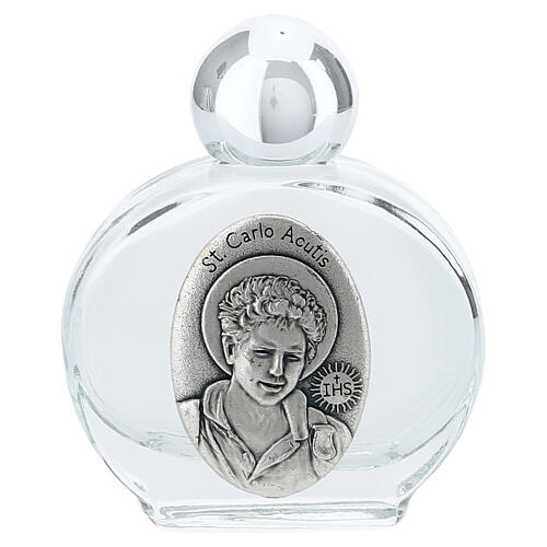 Bottiglietta acqua santa vetro 10 ml medaglia argentata Carlo Acutis  1