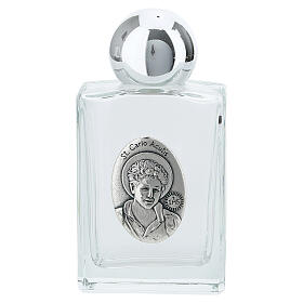 Glass Holy Water bottle of Carlo Acutis, silver-plated details, 35 ml