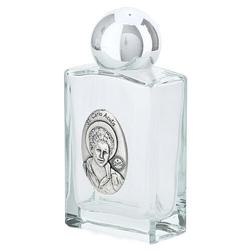 Bottiglietta acqua santa vetro Carlo Acutis argentato 35 ml 2