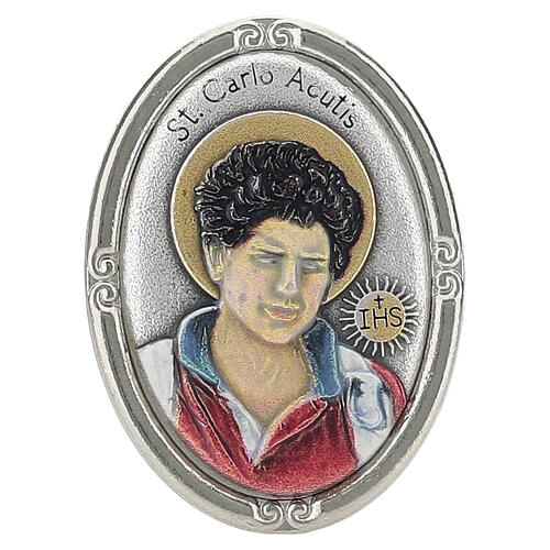 Médaille à poser Carlo Acutis couleur 40x30 mm en zamak 1