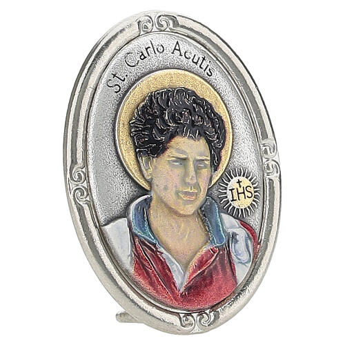 Médaille à poser Carlo Acutis couleur 40x30 mm en zamak 3