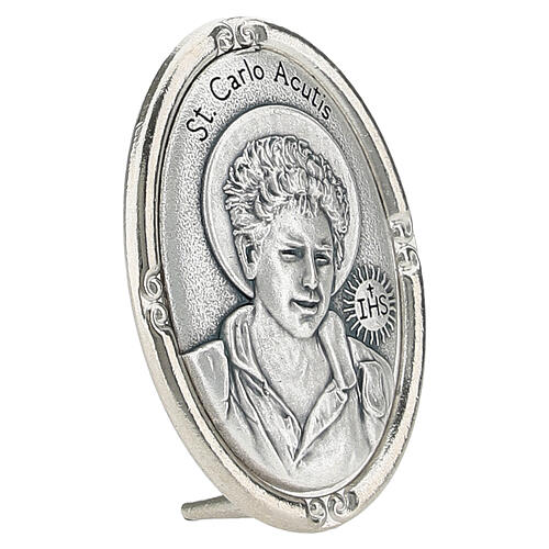 Tischmedaille Carlo Acutis – silberfarbenes Zamak, 40 × 30 mm 3