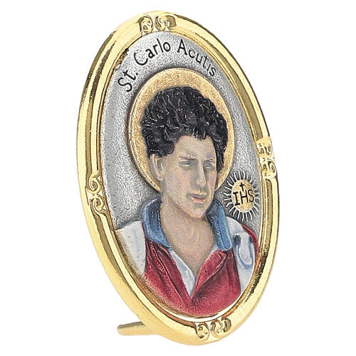 Golden Carlo Acutis table medal colored 40x30 mm zamak 3