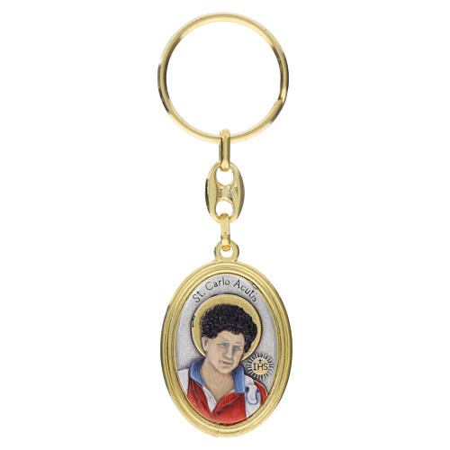 Portachiavi ovale oro argento Carlo Acutis colorato 40x30 mm zama 1