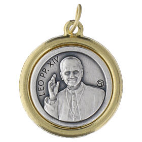 Medalha redonda bicolor 20 mm Papa Leão XIV e São Pedro em zamak
