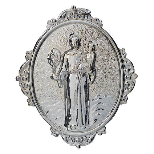 Medalhão de irmandade latão Santo António com Menino e ostensório 2
