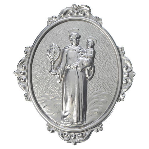 Medalhão de irmandade latão Santo António com Menino e ostensório 3