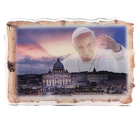 Aimant parchemin Pape François coucher soleil 8x5,5 cm