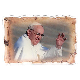 Magnets religieux: Aimant parchemin Pape François qui salue 8x5,5 cm