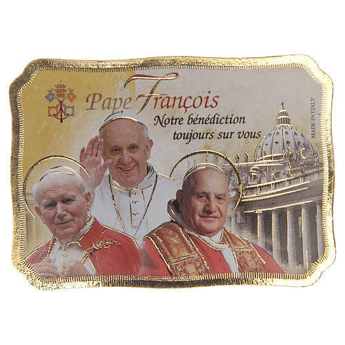 STOCK Magnet 3 Popes wooden parchment 8x5,5cm FRENCH 1