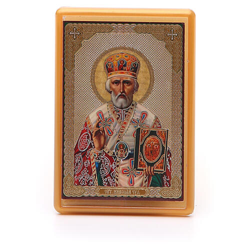 Russischer Magnet aus Plexiglas mit Bild von Sankt Nikolaus, 10 x 7 cm 1