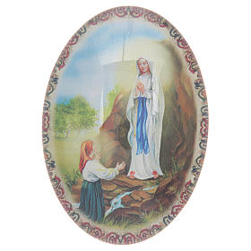 Íman em vidro oval com Nossa Senhora de Lourdes