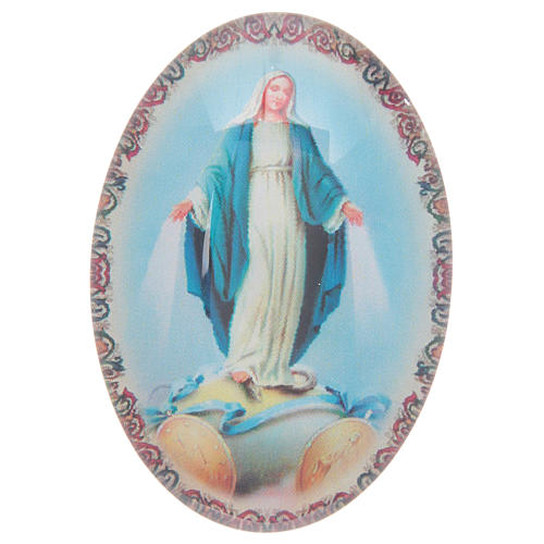 Aimant en verre ovale avec Vierge Miraculeuse 1