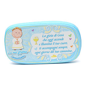 Magnets religieux: Aimant en bois Première Communion bleu