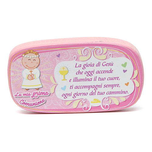 Pink wooden magnet for Holy Communion 1