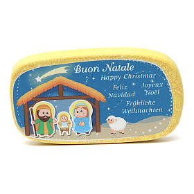 Imanes de los Santos, Virgen y Papa: Imán de madera Feliz Navidad Amarillo