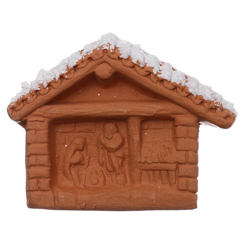 Magnet aus Terrakotta von Deruta, kleine Hűtte mit Christi Geburt 1