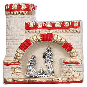 Schlossförmiger Magnet aus Terrakotta von Deruta mit Christi Geburt