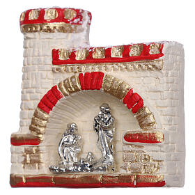 Schlossförmiger Magnet aus Terrakotta von Deruta mit Christi Geburt