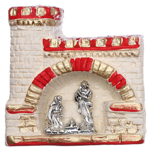 Magnet with castle and Nativity Scene in Deruta terracotta 1