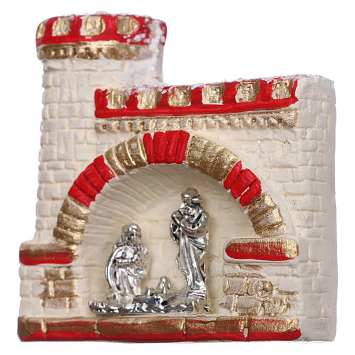 Magnet with castle and Nativity Scene in Deruta terracotta 2