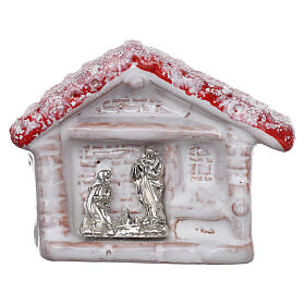Magnet in Form eines farbigen Häuschens mit Christi Geburt aus Terrakotta von Deruta