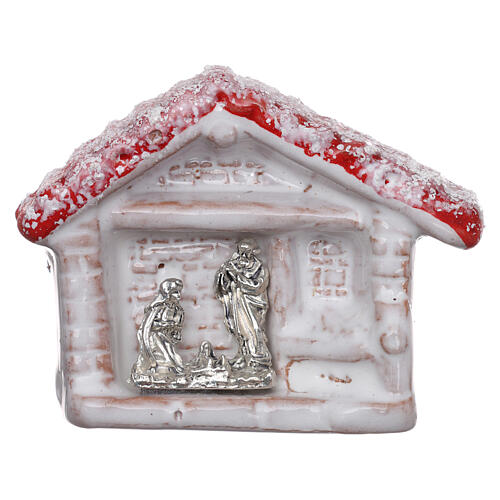 Magnet in Form eines farbigen Häuschens mit Christi Geburt aus Terrakotta von Deruta 1