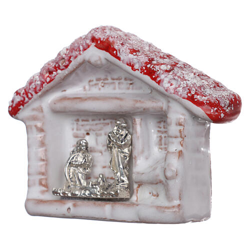 Magnet in Form eines farbigen Häuschens mit Christi Geburt aus Terrakotta von Deruta 2