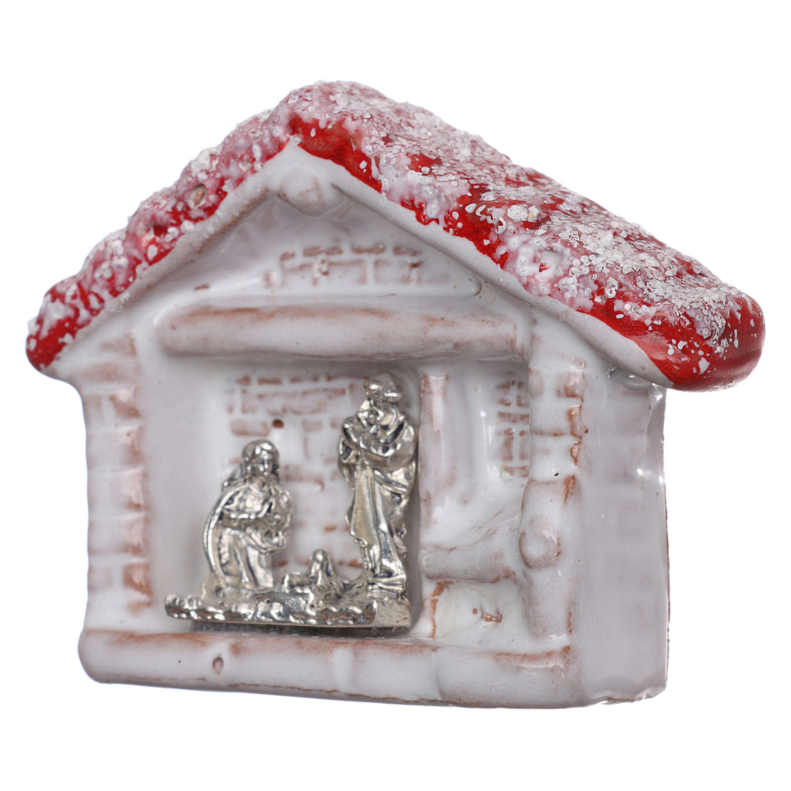 Calamita casetta colorata con Natività in terracotta Deruta 3