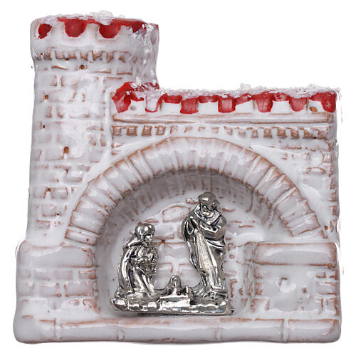 Schlossförmiger Magnet aus Terrakotta von Deruta mit Christi Geburt 1