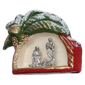 Magnet aus Terrakotta von Deruta mit Christi Geburt und Palme