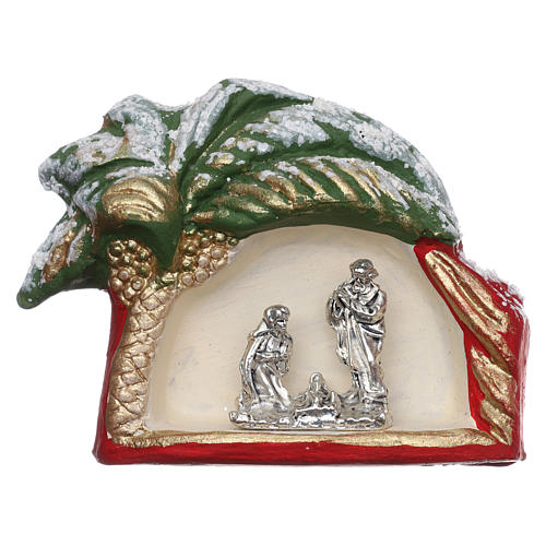 Magnet with palm tree and Nativity Scene in Deruta terracotta 1