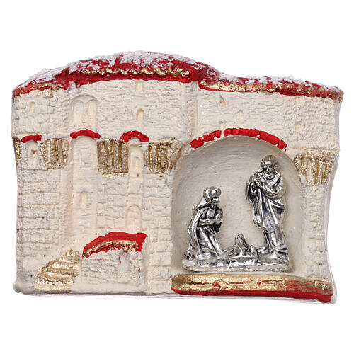 Magnet aus Terrakotta von Deruta mit arabischer Landschaft und Christi Geburt 1