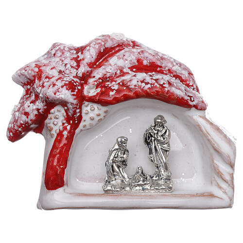 Magnet aus Terrakotta von Deruta mit schneebedeckter Palme und Christi Geburt 1
