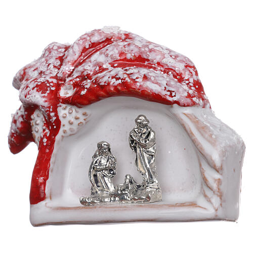 Magnet aus Terrakotta von Deruta mit schneebedeckter Palme und Christi Geburt 2