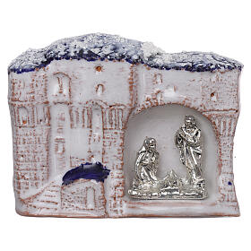 Magnet aus Terrakotta von Deruta mit Häuschen und Christi Geburt 
