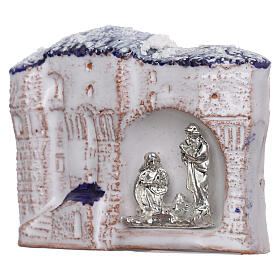 Magnet aus Terrakotta von Deruta mit Häuschen und Christi Geburt 